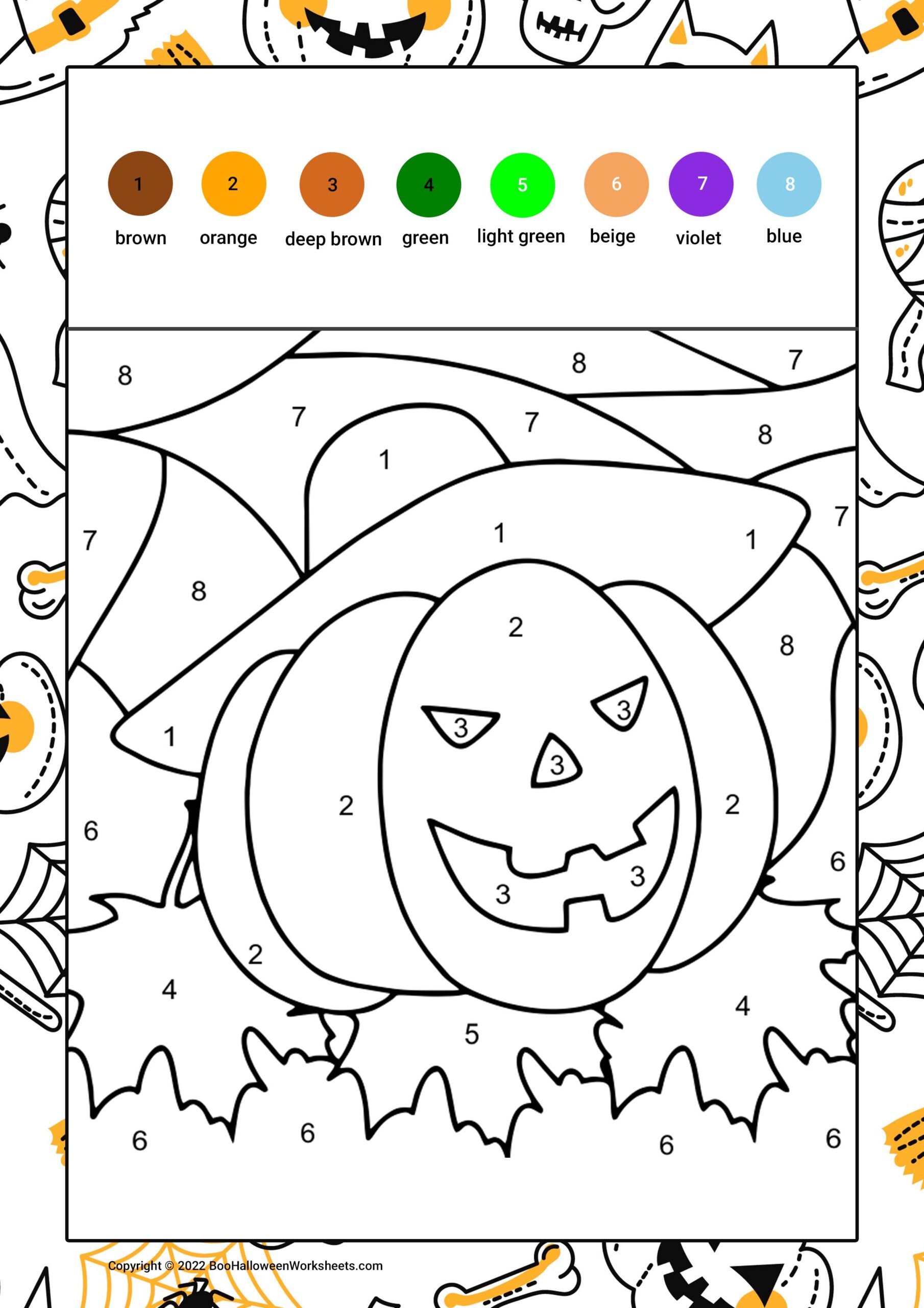 Halloween Coloring Sheets by Number: Witch and Her Pets